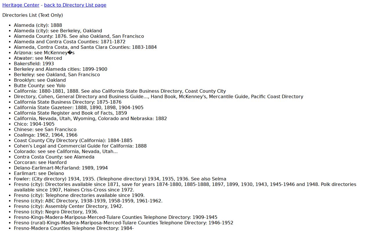 Sanger city directory holding years in the Fresno County library list