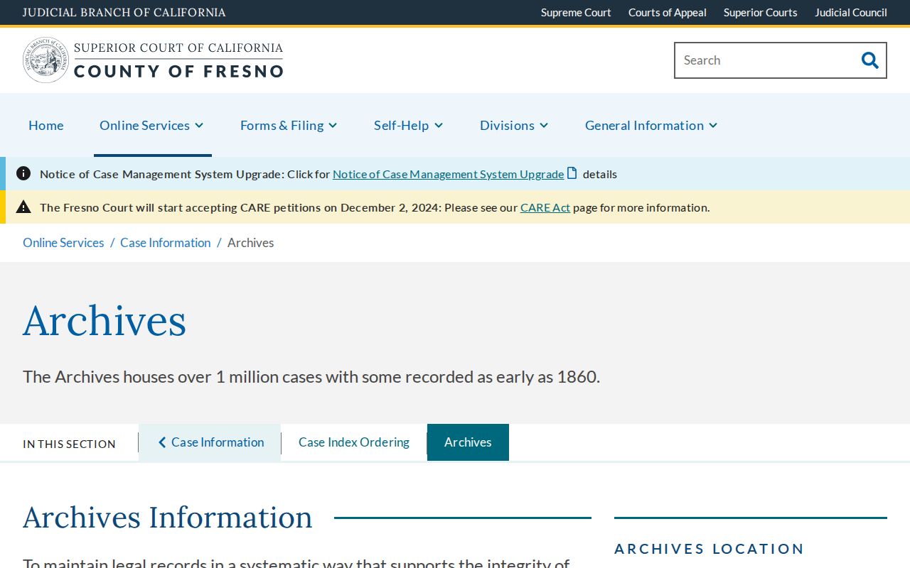 Sanger resident lookup view of Fresno Superior Court Archives