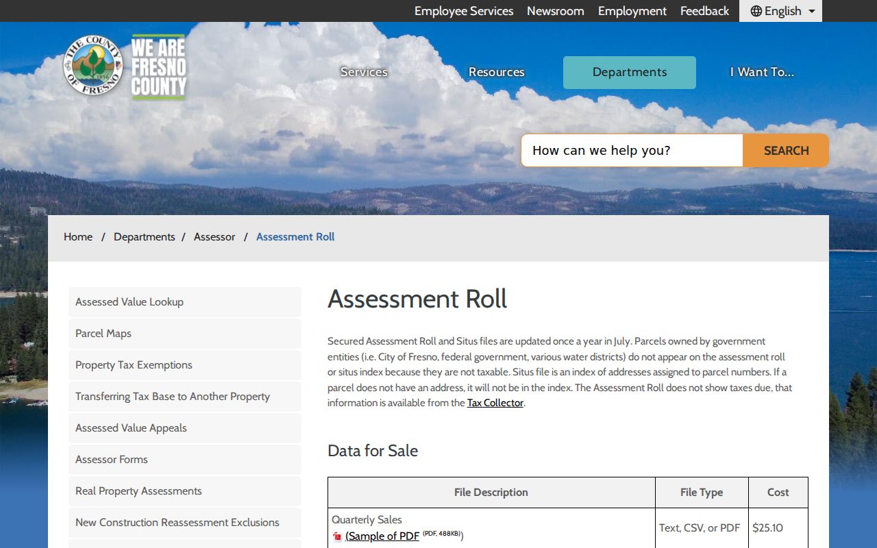 Sanger street directory view of the Fresno County assessment roll