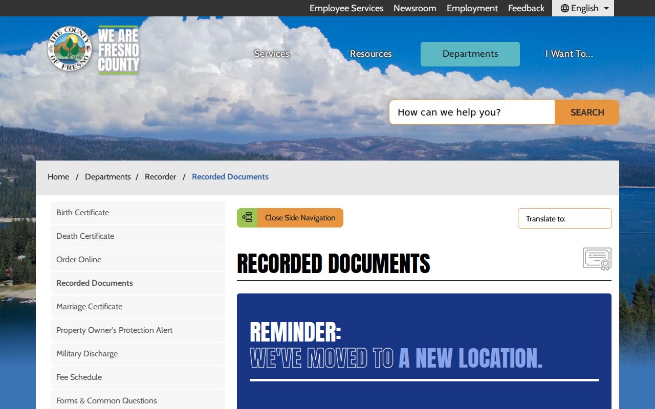 Sanger street directory view of Fresno County recorded documents