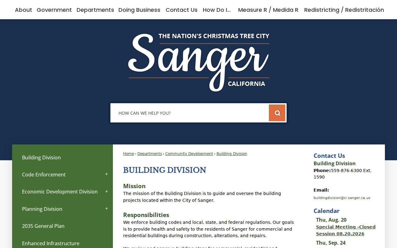 Sanger street directory view of the Sanger Building Division